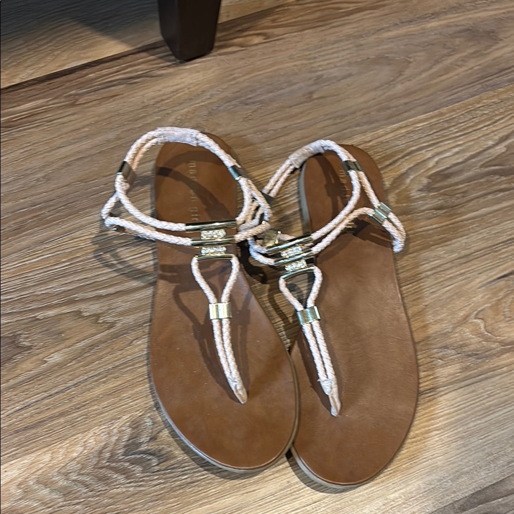 Elegant Tan Sandals with Gold Accents